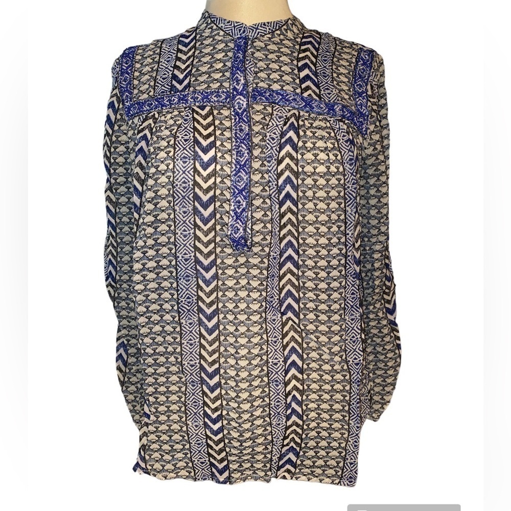Lucky Brand blouse geometric print 1/2 button down front long sleeve Size small